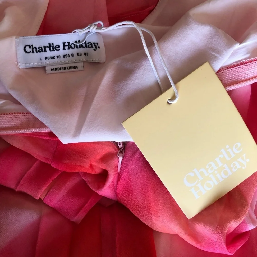 Charlie Holiday Stone Slip Maxi Dress Pink Watercolour Stripe Size 8